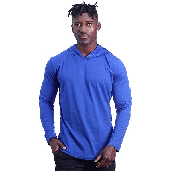 Camiseta Manga Longa Longline Com Touca MXD Conceito Azul