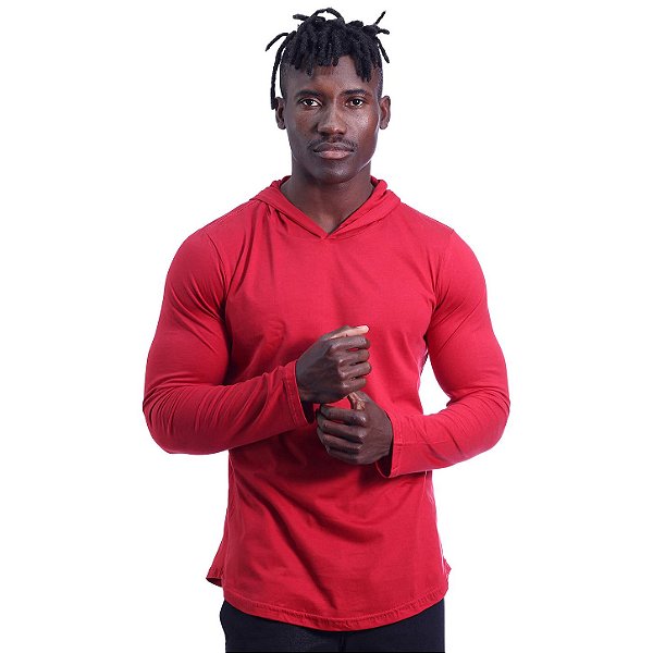 Camiseta Manga Longa Longline Com Touca MXD Conceito Vermelho