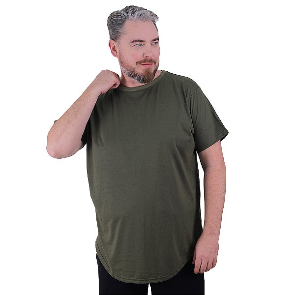 Camiseta Longline Plus Size MXD Conceito Manga Curta Verde Militar