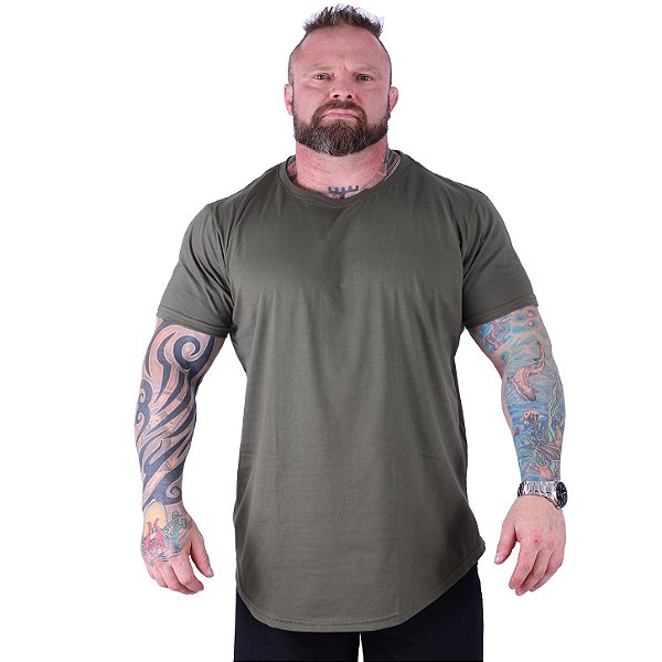 Camiseta Longline Plus Size MXD Conceito Manga Curta Verde Militar