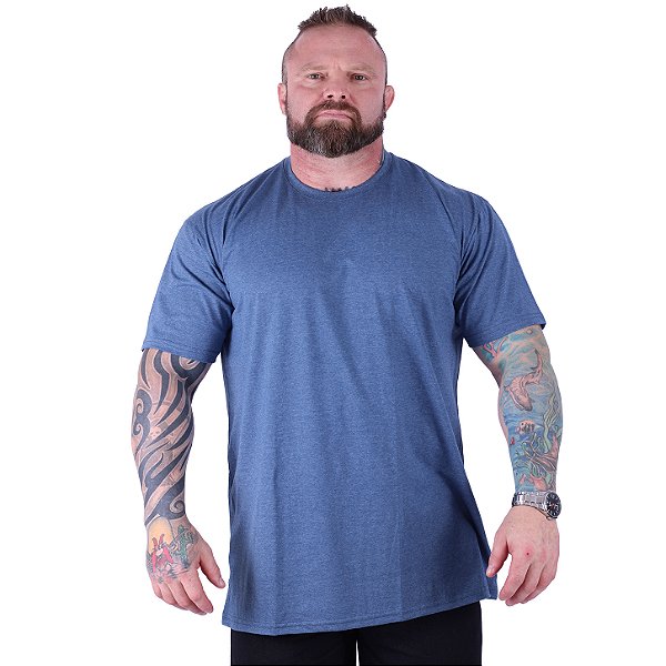 Camiseta Plus Size Tradicional Manga Curta MXD Conceito 50% Algodão 50% Poliéster Mescla Marinho