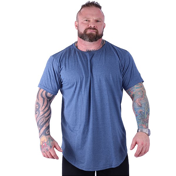 Camiseta Longline Plus Size MXD Conceito Manga Curta Mescla Marinho