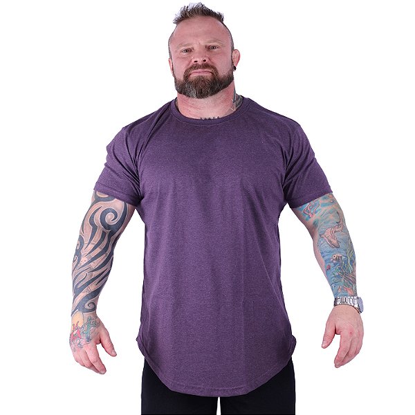 Camiseta Longline Plus Size MXD Conceito Manga Curta Mescla Roxo