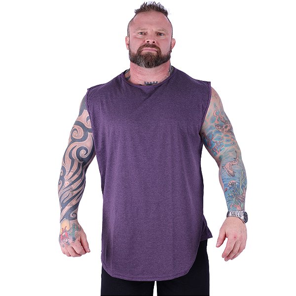 Regata Machão Longline Sem Manga Plus Size MXD Conceito 50% Algodão 50% Poliéster Mescla Roxo