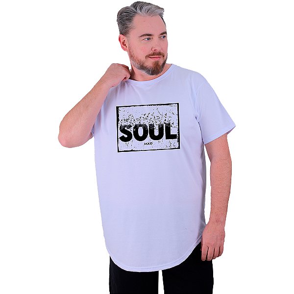 Camiseta Longline Estampada Plus Size MXD Conceito Manga Curta Soul