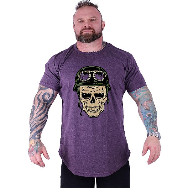 Camiseta Longline Estampada Plus Size MXD Conceito Manga Curta Caveira Soldado