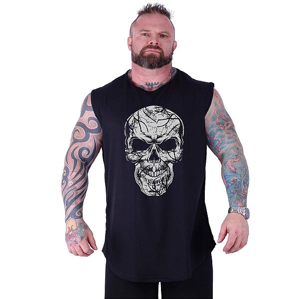 Regata Machão Longline Estampada Sem Manga Plus Size MXD Conceito Caveira Estilhaço