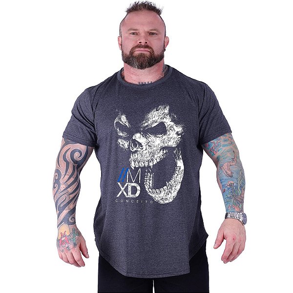 Camiseta Longline Estampada Plus Size MXD Conceito Manga Curta Gorilla Skull