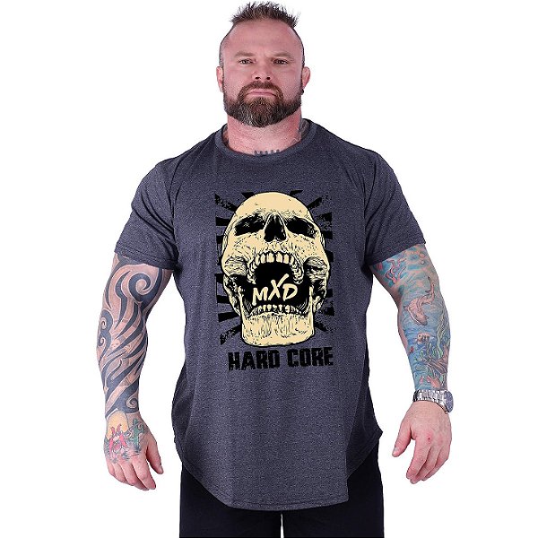 Camiseta Longline Estampada Plus Size MXD Conceito Manga Curta Caveira Hardcore