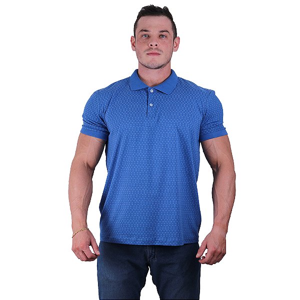 Camisa Gola Polo Masculina Rentex MXD Conceito Quadradinhos Azul Royal