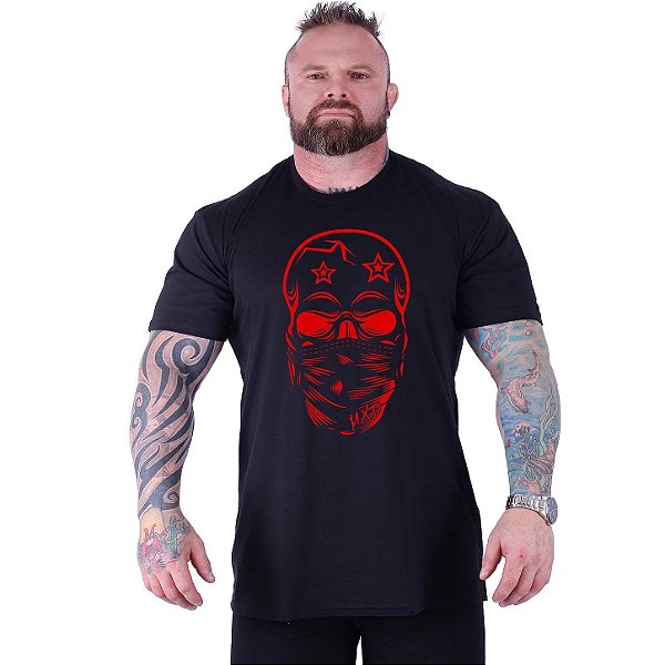 Camiseta Tradicional Estampada Plus Size Curta MXD Conceito Caveira Vermelha