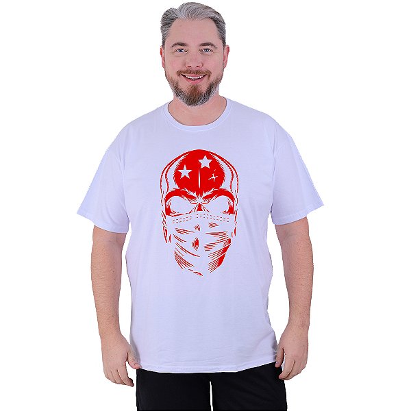 Camiseta Tradicional Estampada Plus Size Curta MXD Conceito Caveira Vermelha