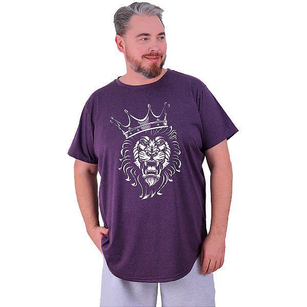 Camiseta Longline Estampada Plus Size MXD Conceito Manga Curta Leão Rei