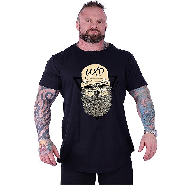 Camiseta Longline Estampada Plus Size MXD Conceito Manga Curta Caveira Boné