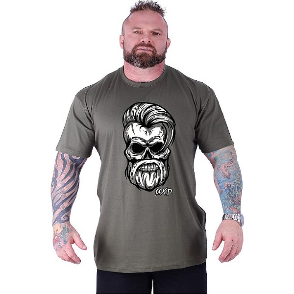 Camiseta Tradicional Estampada Plus Size Curta MXD Conceito Caveira Lenhadora