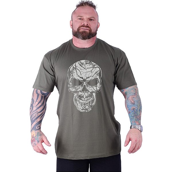 Camiseta Tradicional Estampada Plus Size Curta MXD Conceito Caveira Estilhaços