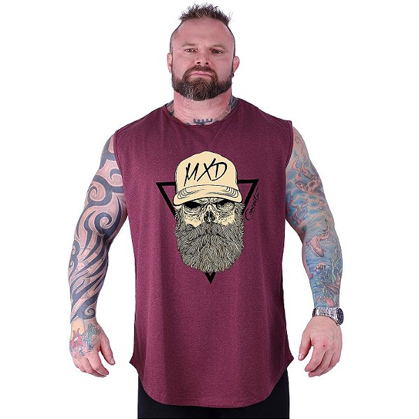 Regata Machão Longline Estampada Sem Manga Plus Size MXD Conceito Caveira Boné