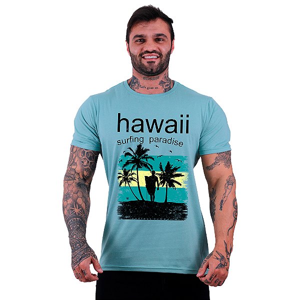 Camiseta Tradicional Masculina Manga Curta MXD Conceito SURF Hawaii Surfing Paradise