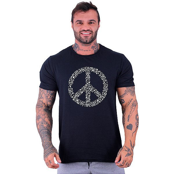 Camiseta Tradicional Masculina Manga Curta MXD Conceito Simbolo Da Paz