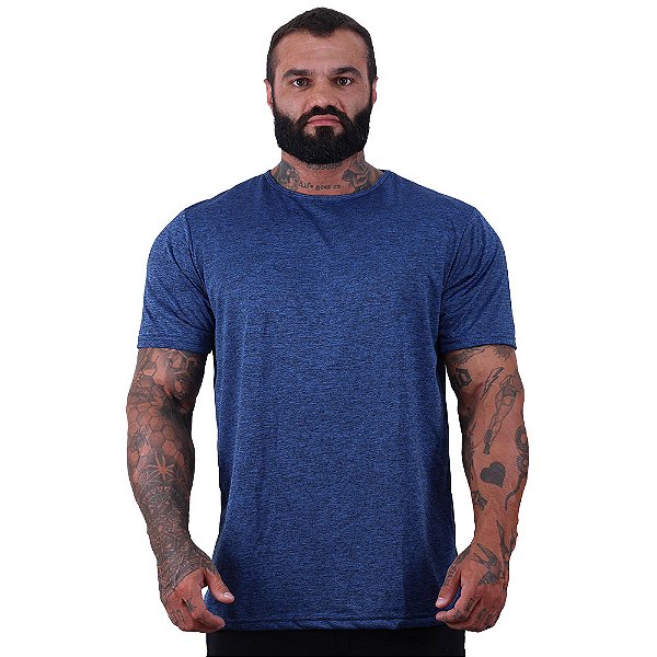Camiseta Tradicional MXD Conceito Dry Fit 100% Poliéster Rajado Furadinho Azul Escuro