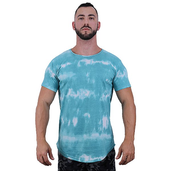 Camiseta Longline Fullprint Masculina MXD Conceito Tie Dye Azul Ondas