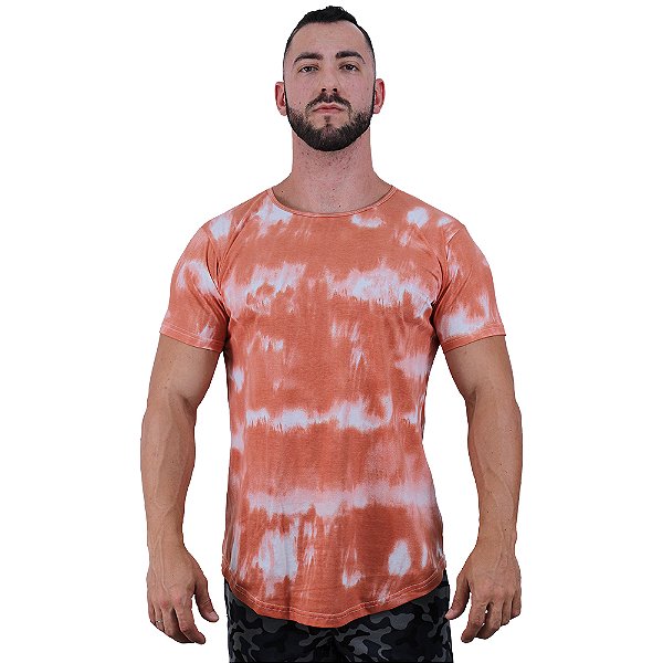 Camiseta Longline Fullprint Masculina MXD Conceito Tie Dye Laranja Ondas