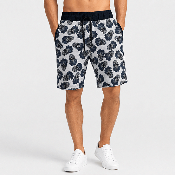Bermuda Masculina Moletom MXD Conceito Caveira Flores Azuis