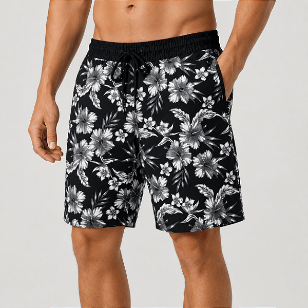 Bermuda Masculina Moletom MXD Conceito Flores Cinza