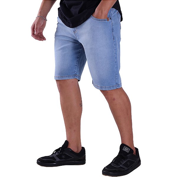 Bermuda Jeans Masculina Echoes Store 98% Algodão 2% Elastano Azul Claro
