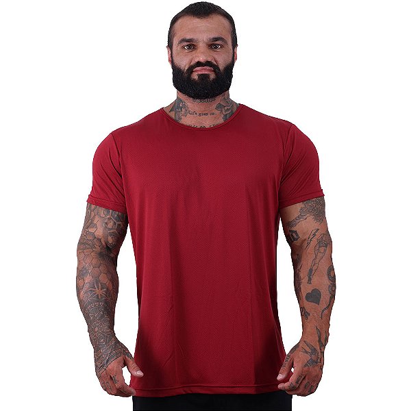 Camiseta Tradicional MXD Conceito Dry Fit em 100% Poliamida String Furadinho Vermelho Escuro Vinho
