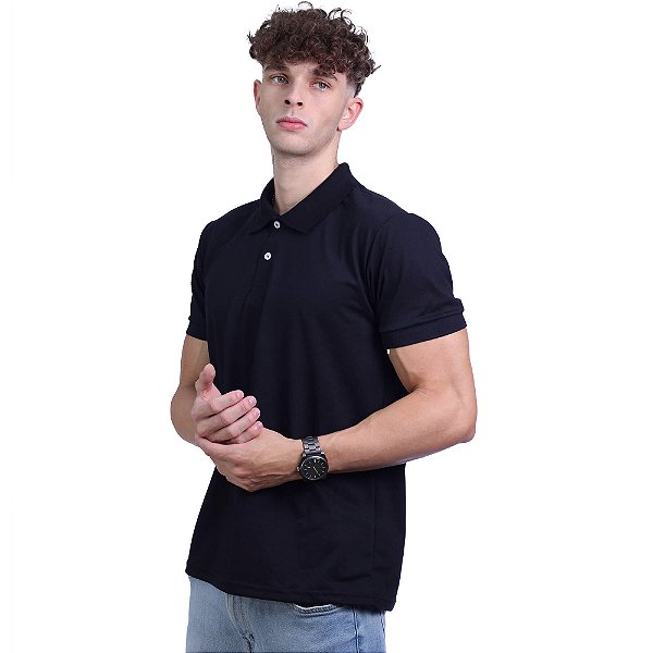Camisa Polo Piquet Premium Penteado Masculina 50% Algodão 50% Poliéster MXD Conceito Preto Sólido