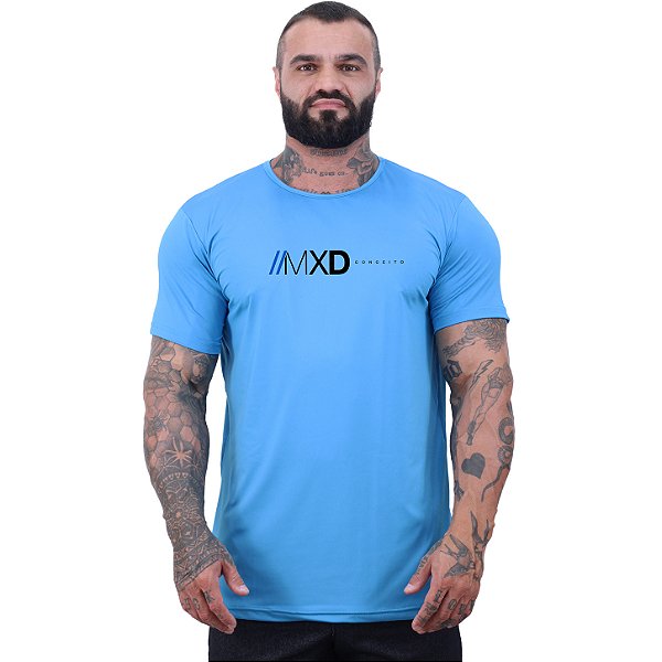 Camiseta Tradicional MXD Conceito Estampado Logo Dry Fit 90% Poliéster 10% Elastano UV50+ MultiFresh Acab. Azul Piscina