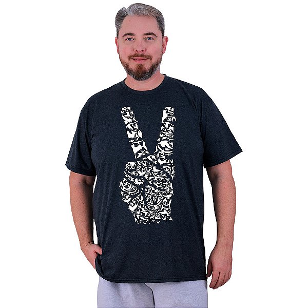 Camiseta Plus Size Tradicional Manga Curta MXD Conceito Estampa Mão Da Paz