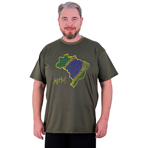Camiseta Tradicional Estampada Plus Size Curta MXD Conceito Brasil Mapa