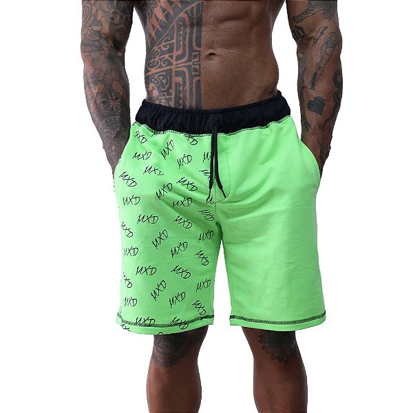 Bermuda Masculina Moletinho MXD Conceito Estampado MXD lateral Verde Flúor