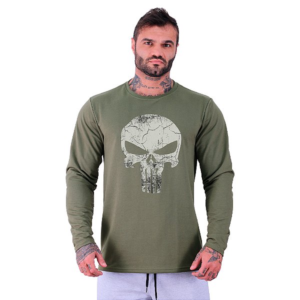 Camiseta Manga Longa Moletinho MXD Conceito Caveira Punisher