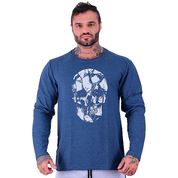 Camiseta Manga Longa Moletinho MXD Conceito Caveira De Vidro
