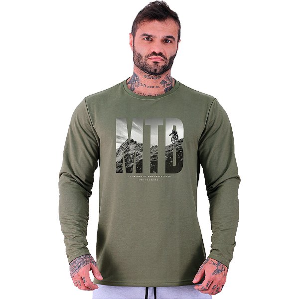 Camiseta Manga Longa Moletinho MXD Conceito MTB Homem Descendo Da Montanha
