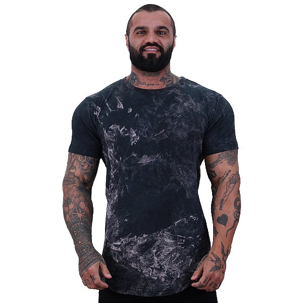 Camiseta Longline 100% Algodão Masculina MXD Conceito Lavado Estonado em Rolo Preto