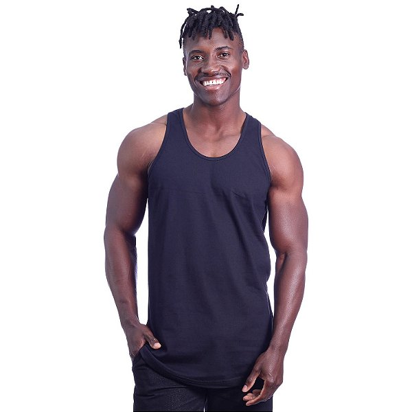 Regata Longline Cavada Lisa Masculina MXD Conceito 100% Algodão Preto Básico
