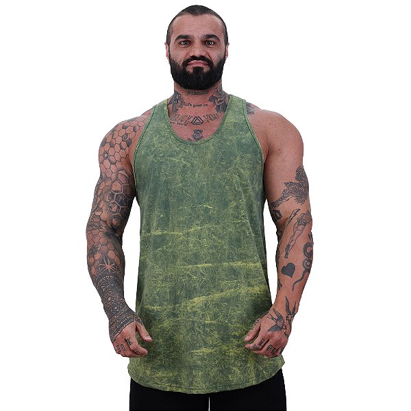 Regata Longline 100% Algodão Masculina MXD Conceito Lavado Estonado em Rolo Verde Escuro