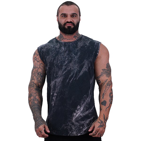 Regata Machão Longline 100% Algodão Masculina MXD Conceito Lavado Estonado em Rolo Preto