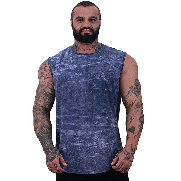 Regata Machão Longline 100% Algodão Masculina MXD Conceito Lavado Estonado em Rolo Azul Marinho