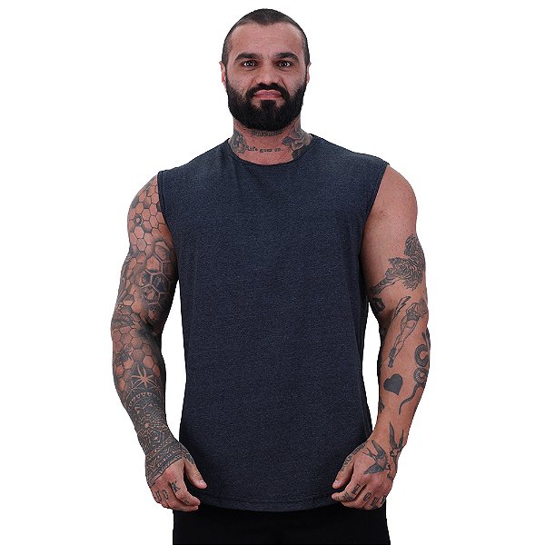 Regata Machão Longline Sem Manga MXD Conceito 50% Algodão 50% Poliéster Mescla Black