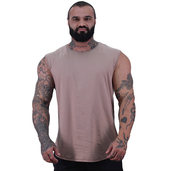 Regata Machão Longline Sem Manga MXD Conceito 100% Algodão Marrom Acinzentado