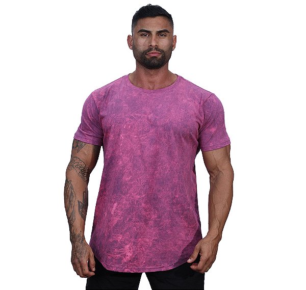 Camiseta Longline 100% Algodão Masculina MXD Conceito Lavado Estonado em Rolo Rosa