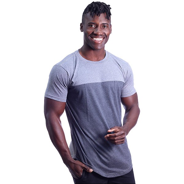 Camiseta Longline Masculina MXD Conceito Bicolor Cinza e Chumbo