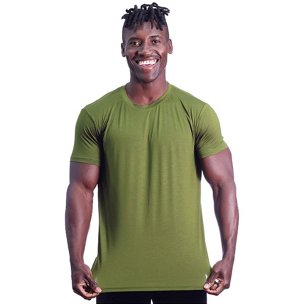 Camiseta Tradicional Tech Modal MXD Conceito Original 91% Modal 9% Elastano Fio Micro Modal Extra Fino Verde Oliva