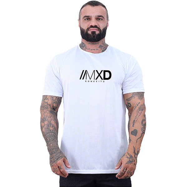 Camiseta Tradicional MXD Conceito Dry Fit 100% Poliéster Estampado Grife Furadinho Branco