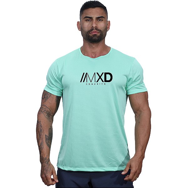Camiseta Tradicional MXD Conceito Dry Fit 100% Poliéster Estampado Grife Furadinho Verde Água